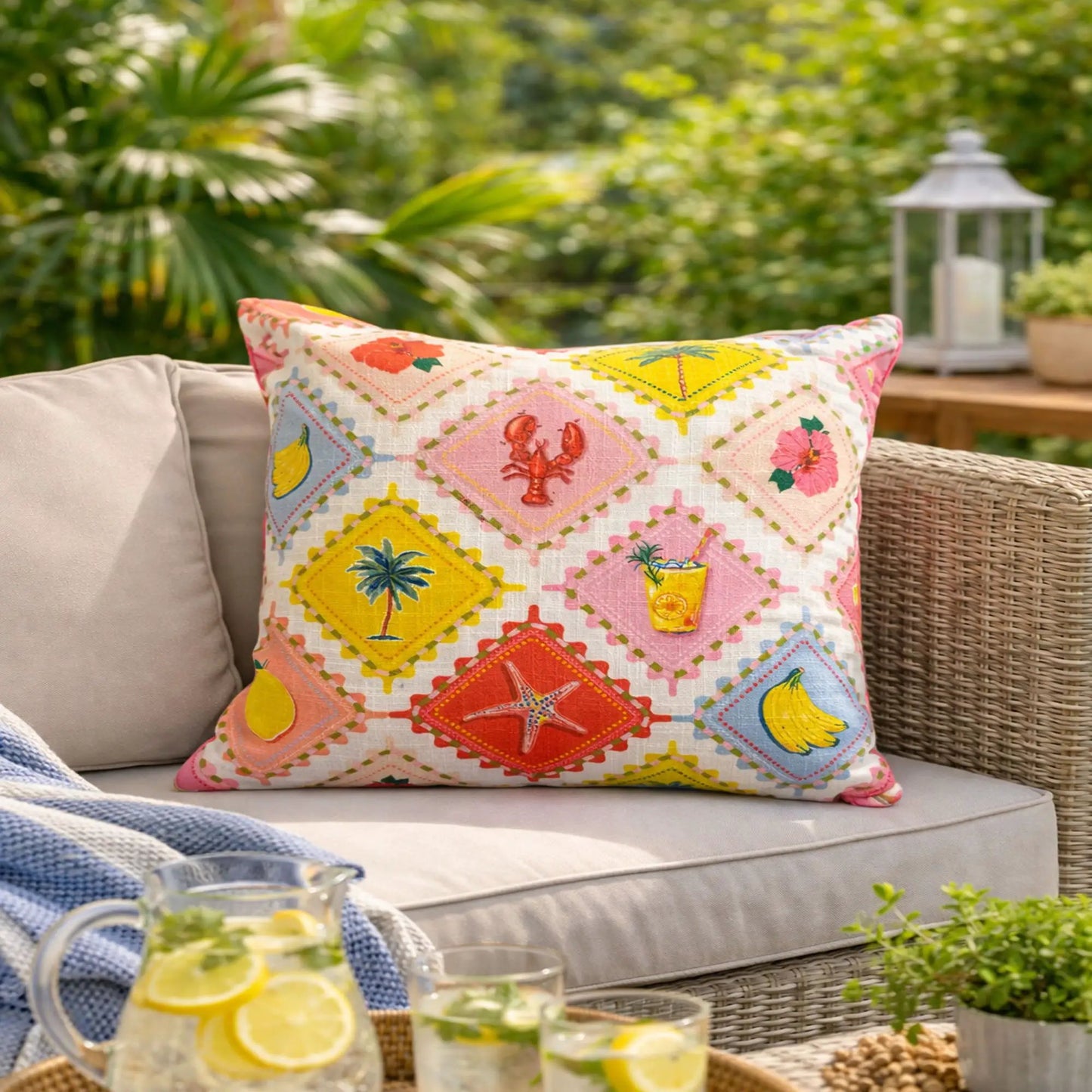 Outdoor pillows weather resistant set of 2 in multicolor patchwork on Tampa Home & Garden Store