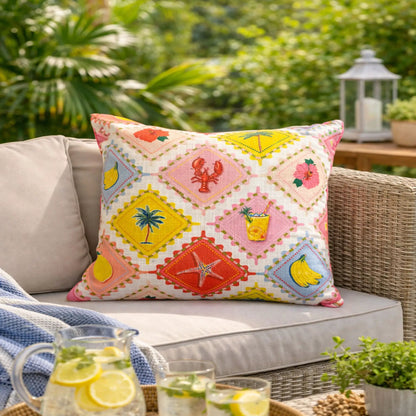 Outdoor pillows weather resistant set of 2 in multicolor patchwork on Tampa Home & Garden Store