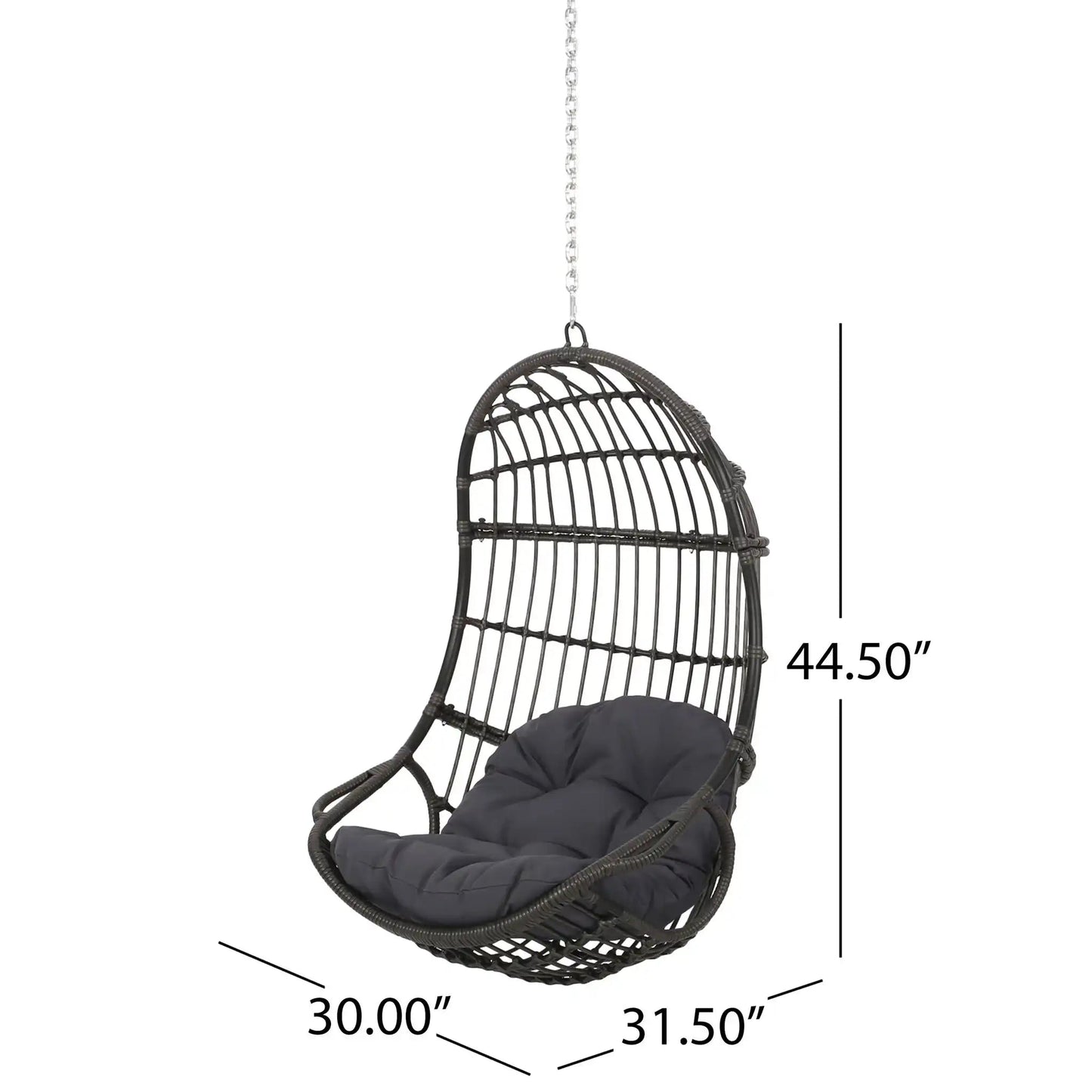 Rustic Hanging Basket Chair With Cushion by HouseOfZazla, black wicker chain hanging on Tampa Home & Garden Store