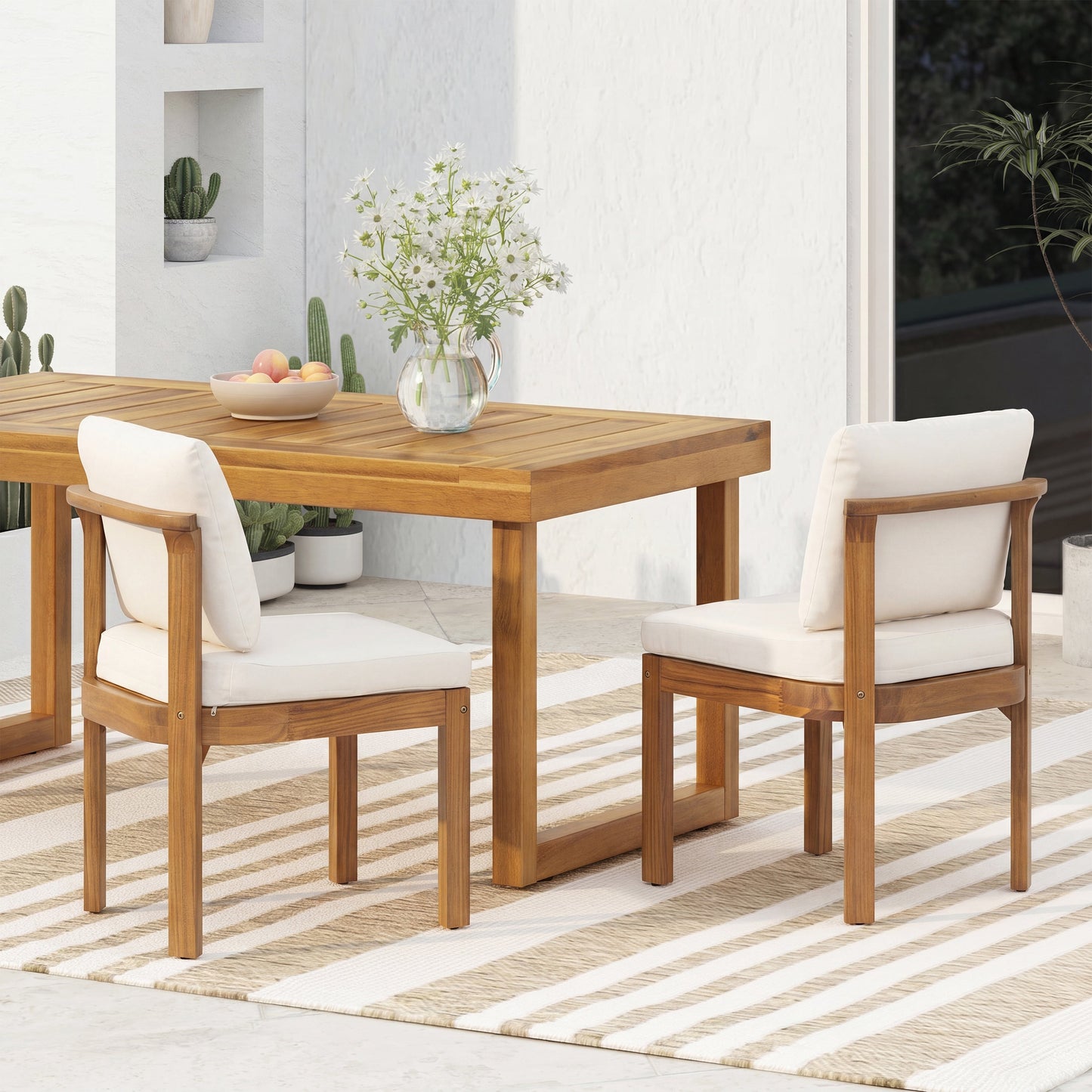 Acacia Wood Outdoor Dining Chairs Set of Two Teak