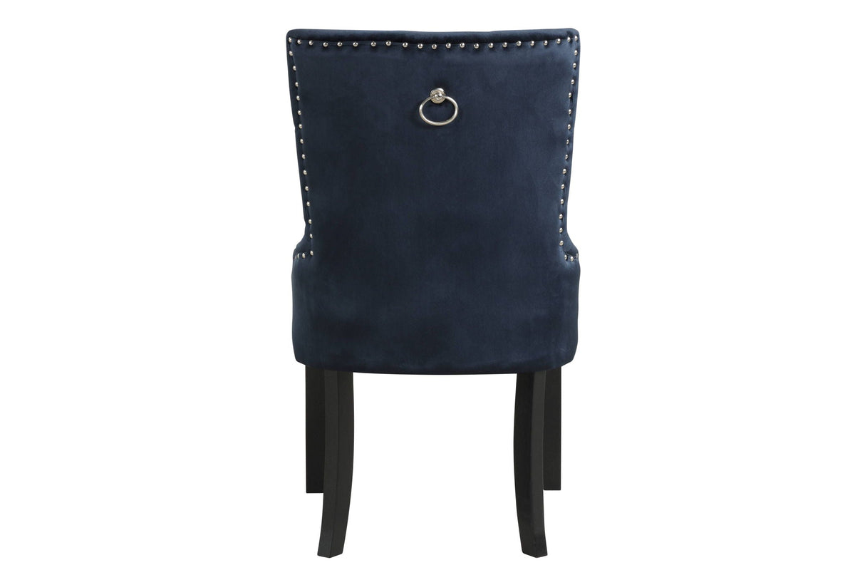 Varian II side chair navy velvet with metal ring back pull and studded edge trim on Tampa Home & Garden Store