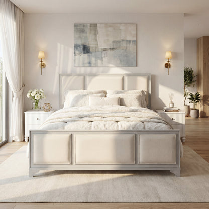Queen Wooden Bed Frame with Upholstered Headboard