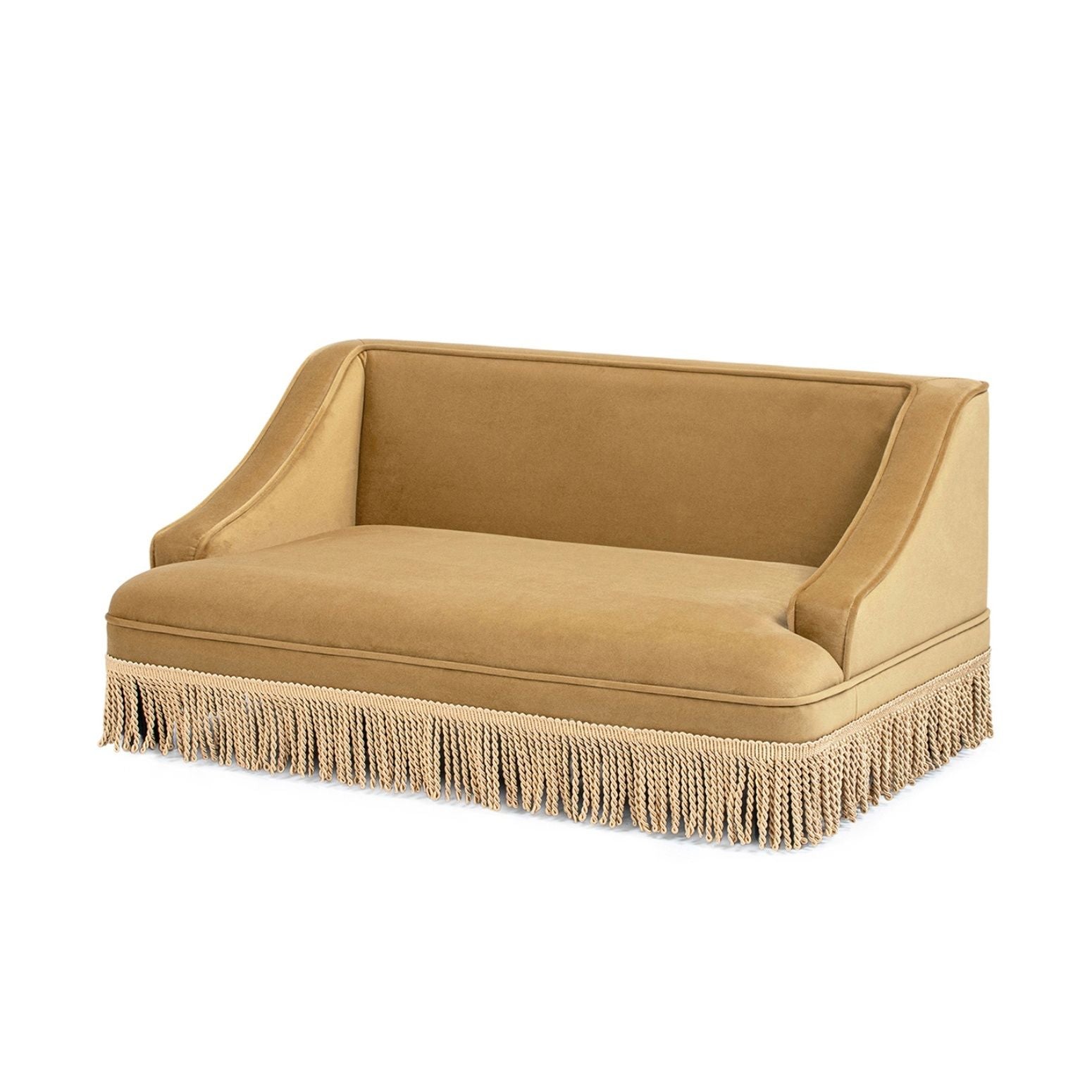 Duchess pet bed sofa in tan with fringe trim by HouseOfZazla on Tampa Home & Garden Store