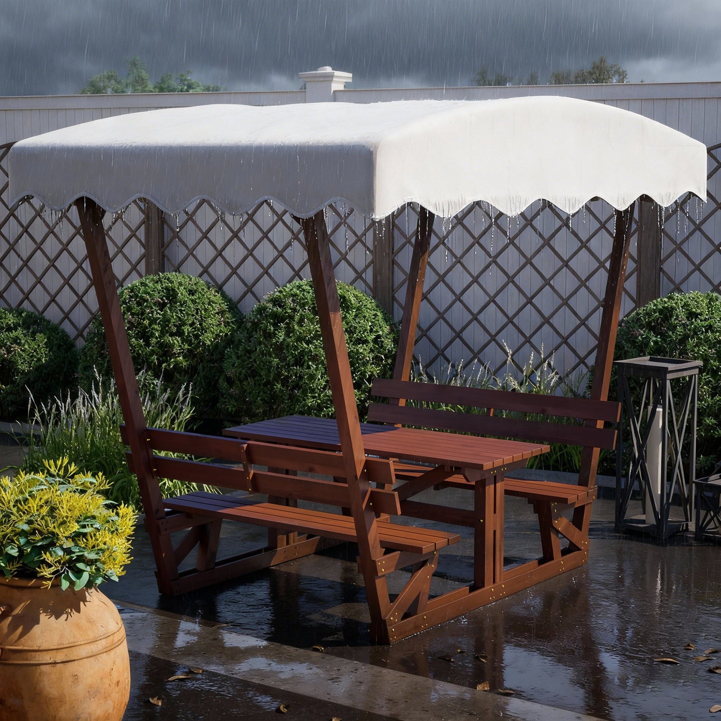 Outdoor Solid Wood Picnic Table with Canopy