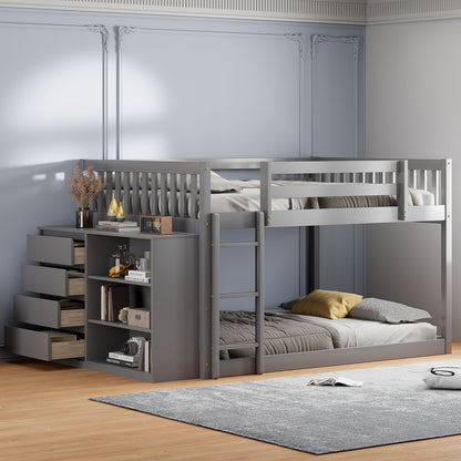 Solid Pine Bunk Bed with Drawers and Shelves