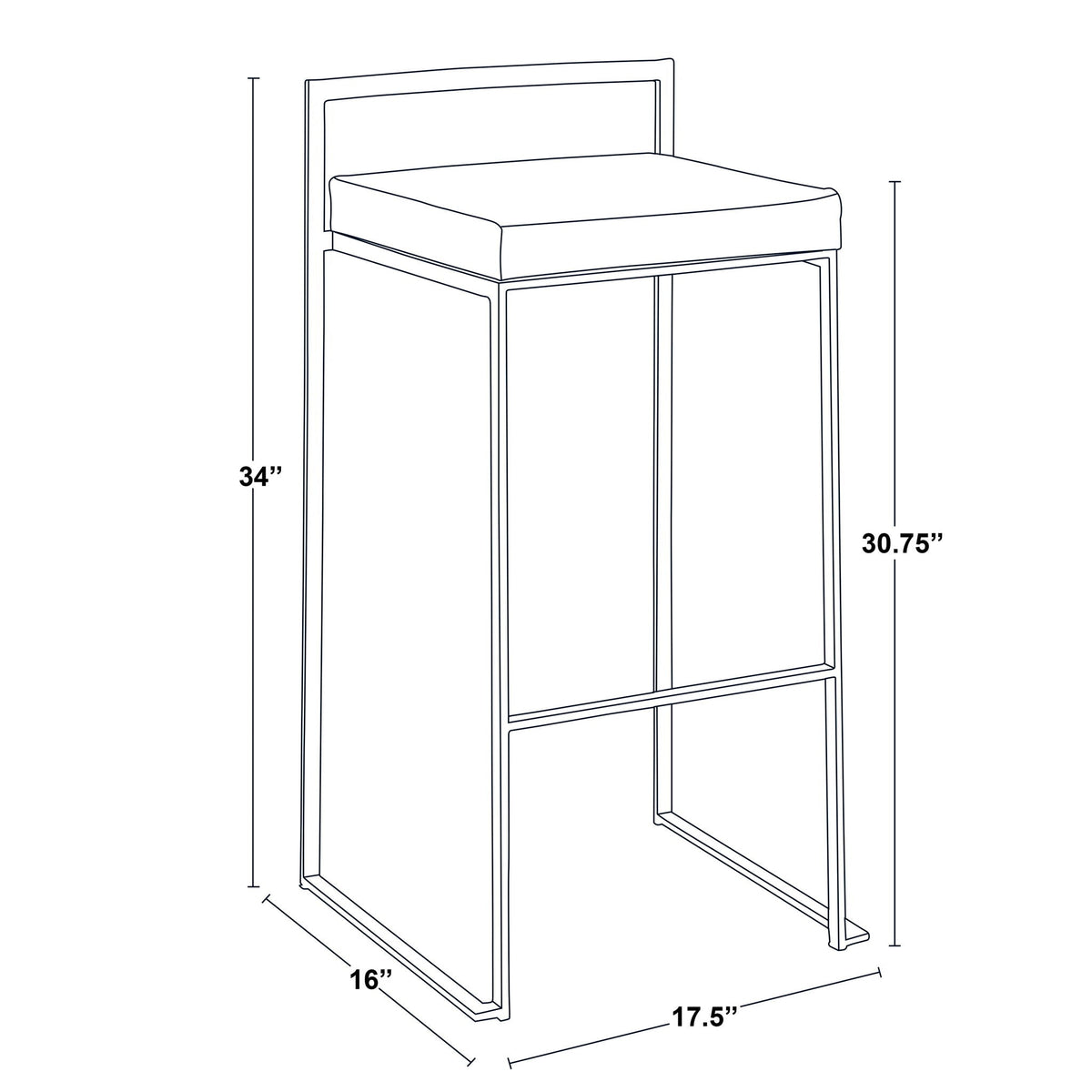 Stackable barstool with padded seat and backrest, metal frame on Tampa Home & Garden Store