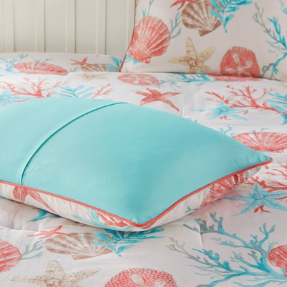 7 Piece Coral Sateen Comforter Set and a King Bed