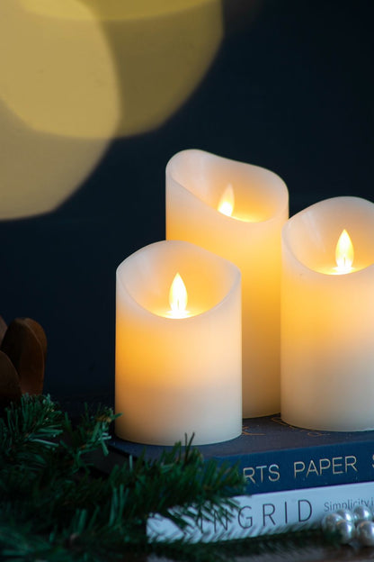 Flickering LED Candles Set of 3 Ivory Remote Timer