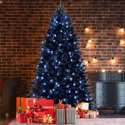 6-foot black Christmas tree HouseOfZazla with 350 blue-white LEDs gift boxes beneath on Tampa Home & Garden Store