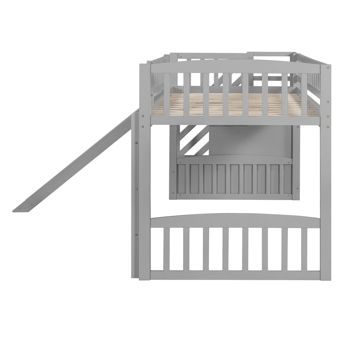 Loft Stairway Bed with Slide in gray finish, guard rails and built-in drawers on Tampa Home & Garden Store