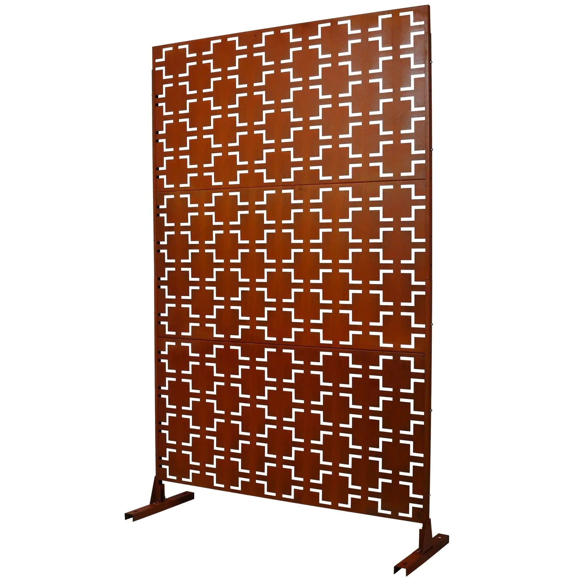 Outdoor & Indoor Metal Privacy Freestanding Decorative Screen rust-brown with white cutouts by Unique Piece Furniture, room divider on Tampa Home & Garden Store