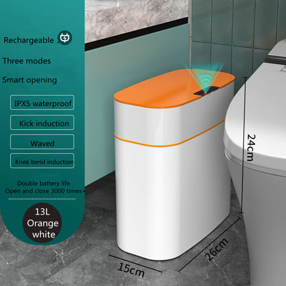 Smart trash can with orange lid and white body, 13L capacity on Tampa Home & Garden Store