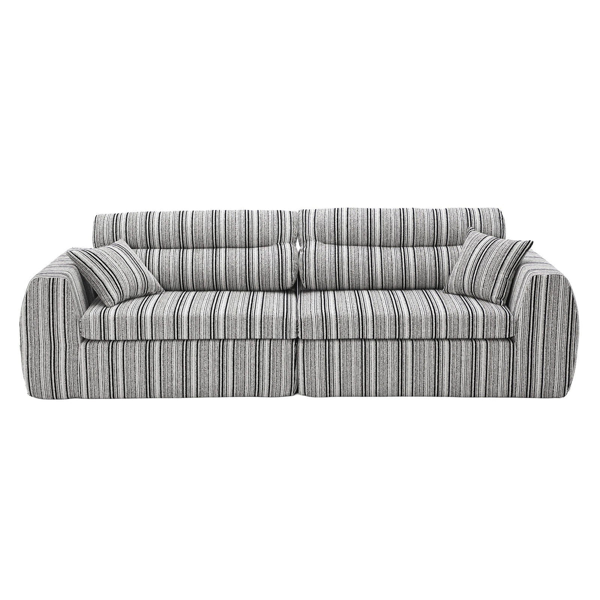 3 Seater Stationary Sofa with Throw Pillows striped gray fabric, two pillows HouseOfZazla on Tampa Home & Garden Store