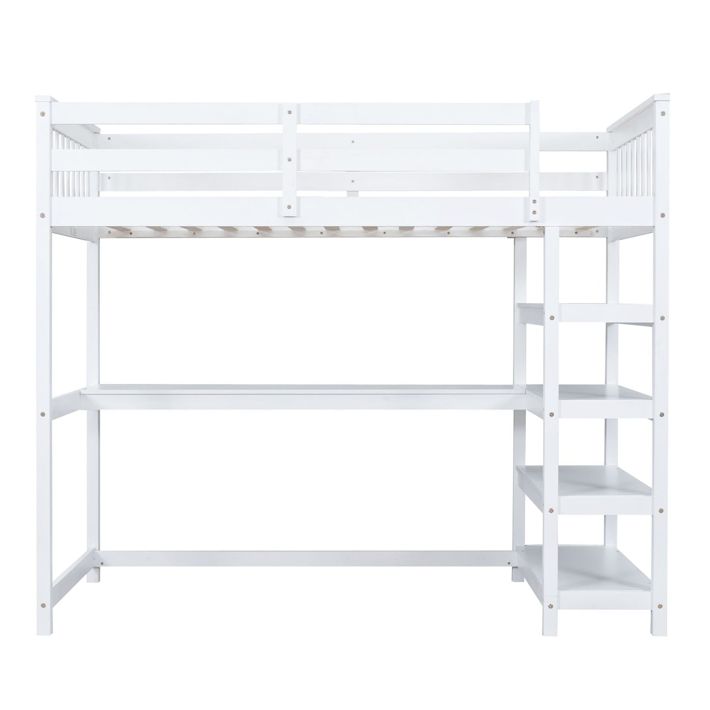 White loft bed with storage shelves and under-bed desk, HouseOfZazla on Tampa Home & Garden Store