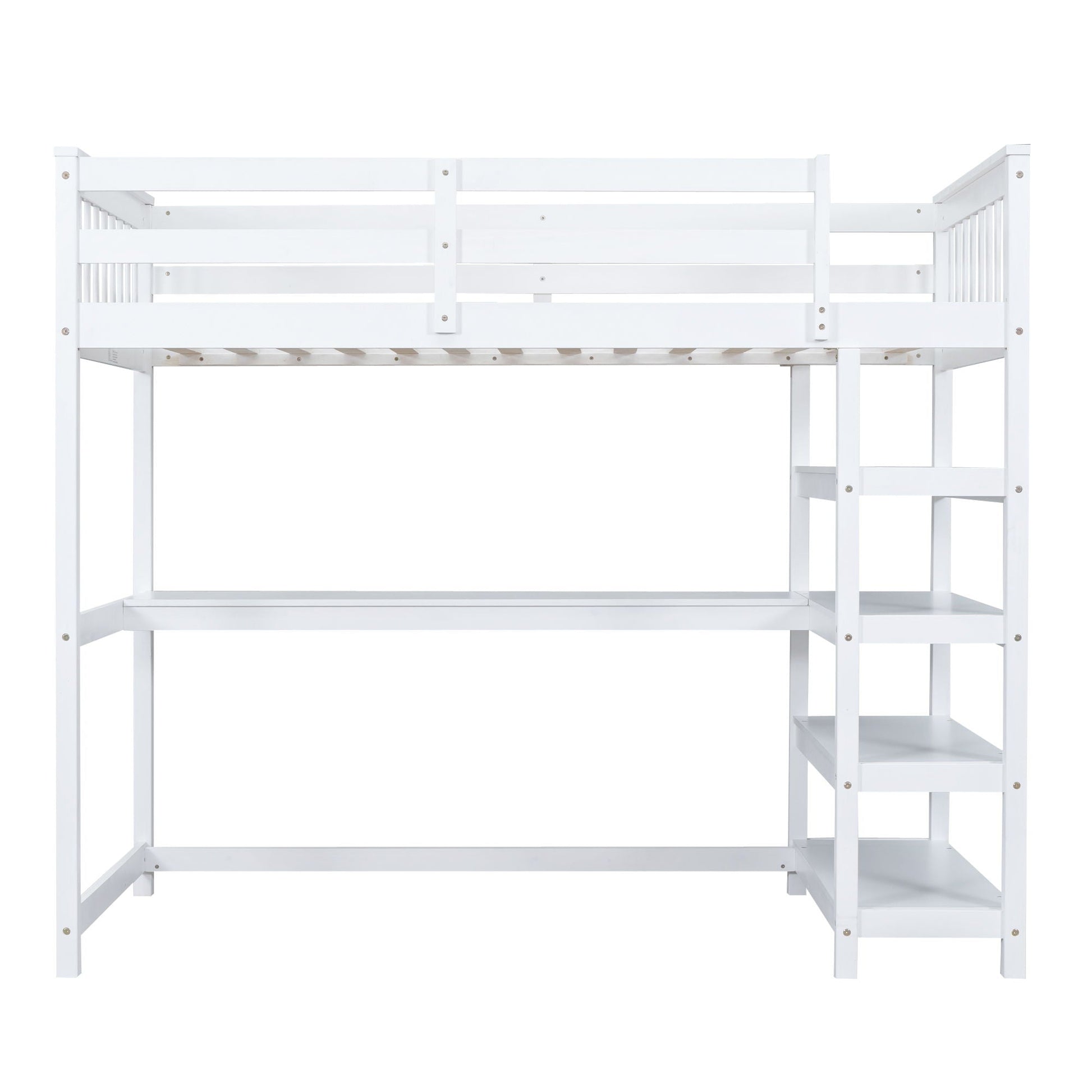 White loft bed with storage shelves and under-bed desk, HouseOfZazla on Tampa Home & Garden Store