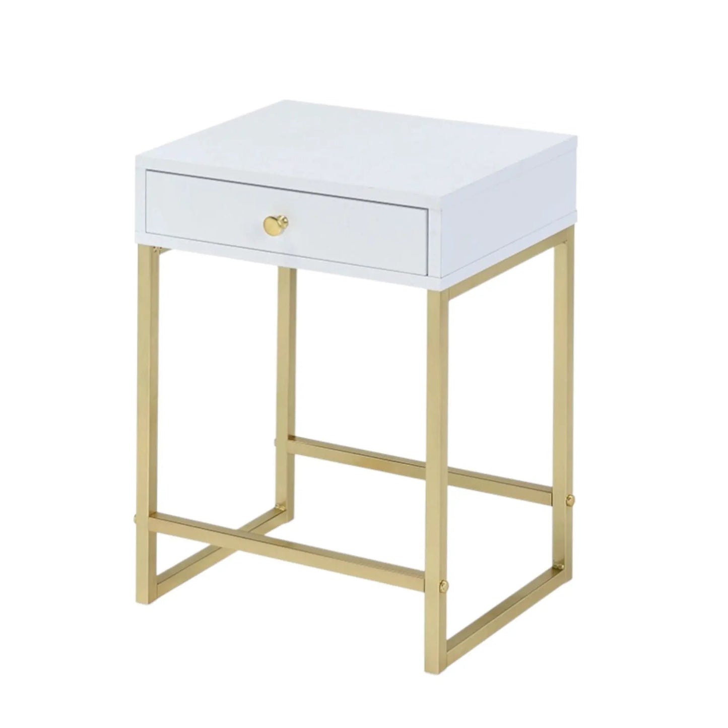 Coleen Elegant Accent Table white lacquer top with gold legs Unique Piece Furniture on Tampa Home & Garden Store