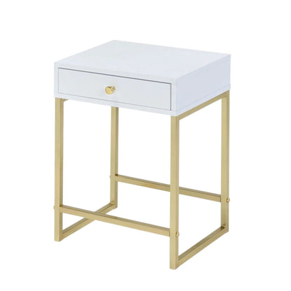 Coleen Elegant Accent Table white lacquer top with gold legs Unique Piece Furniture on Tampa Home & Garden Store
