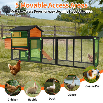 Large brown and black wooden chicken coop by HouseOfZazla with panels and green trim on Tampa Home & Garden Store