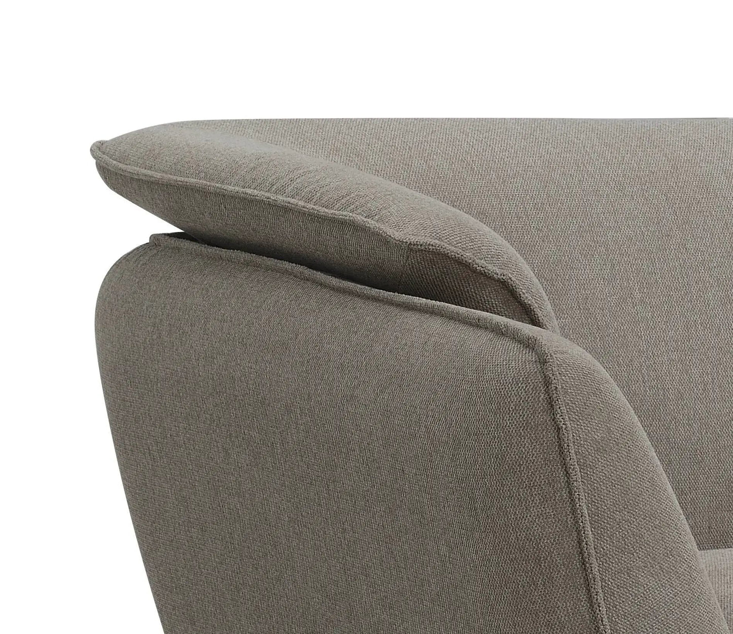 Nayeli Boucle Sofa, gray stationary sofa with textured boucle upholstery, close-up of armrest on Tampa Home & Garden Store