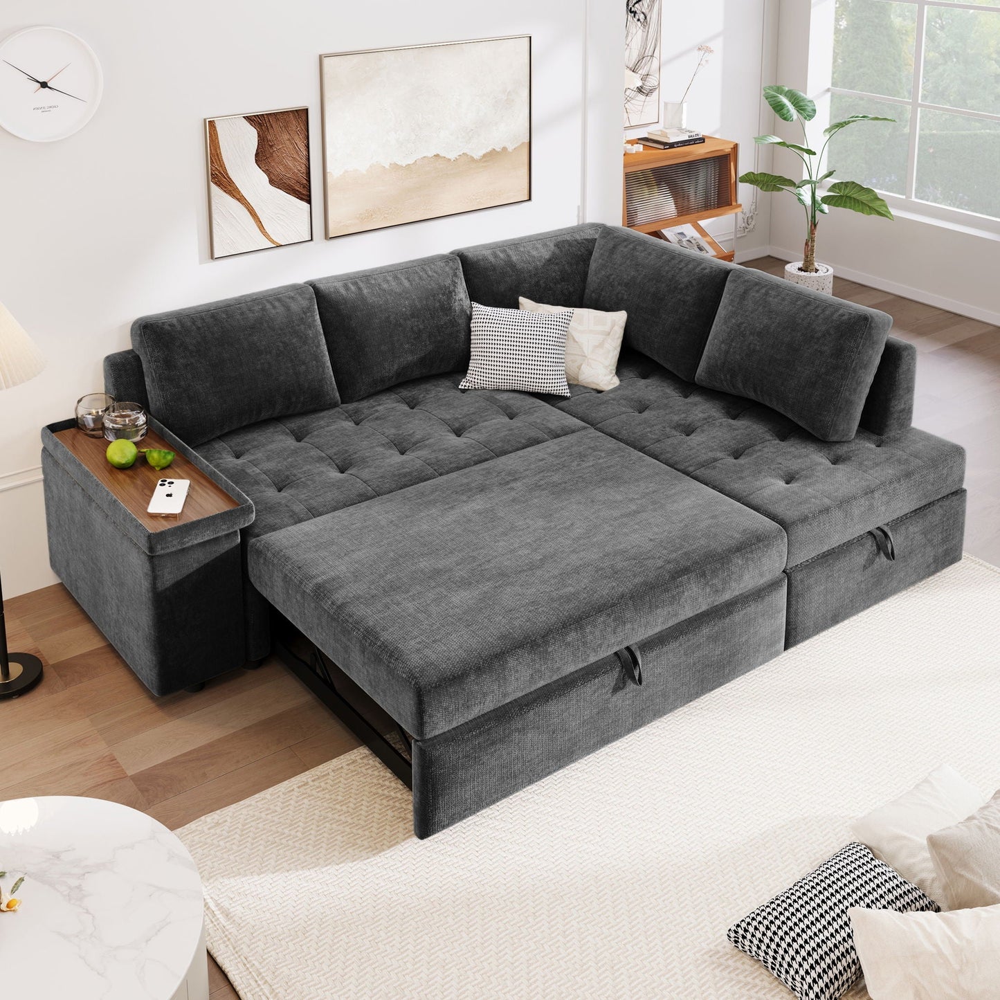 L Shape Sectional with Pull Out Bed and Storage