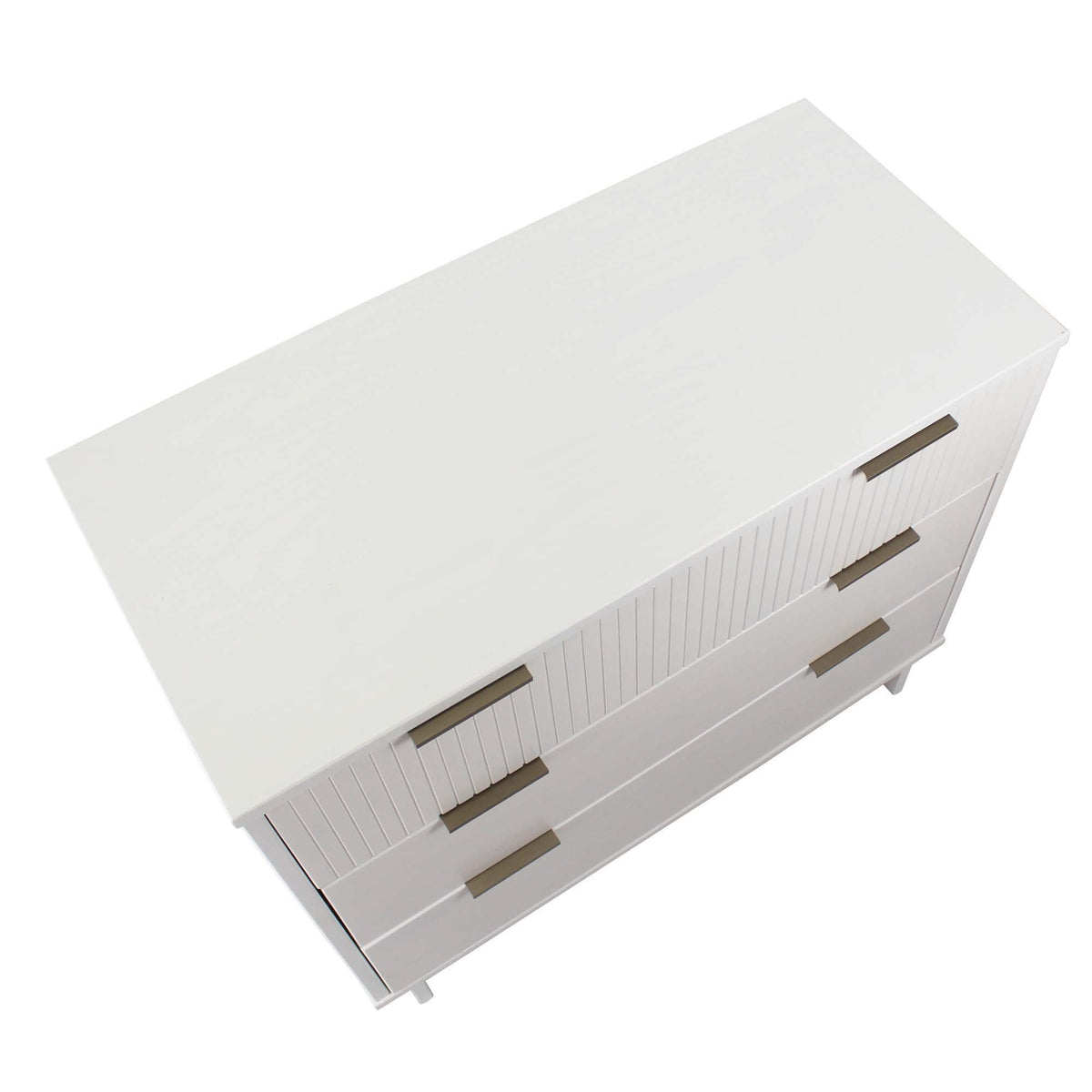 Solid Wood 3 Drawer Dresser with Ribbed Fronts in white finish, brass bar pulls by HouseOfZazla on Tampa Home & Garden Store