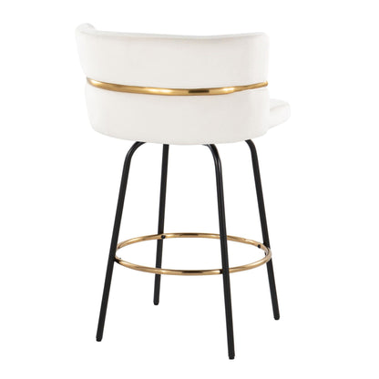 HouseOfZazla beige counter stool set with swivel, footrest, gold ring, black legs on Tampa Home & Garden Store