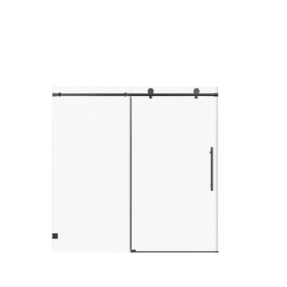 Frameless single sliding shower door with black hardware and clear glass panels on Tampa Home & Garden Store