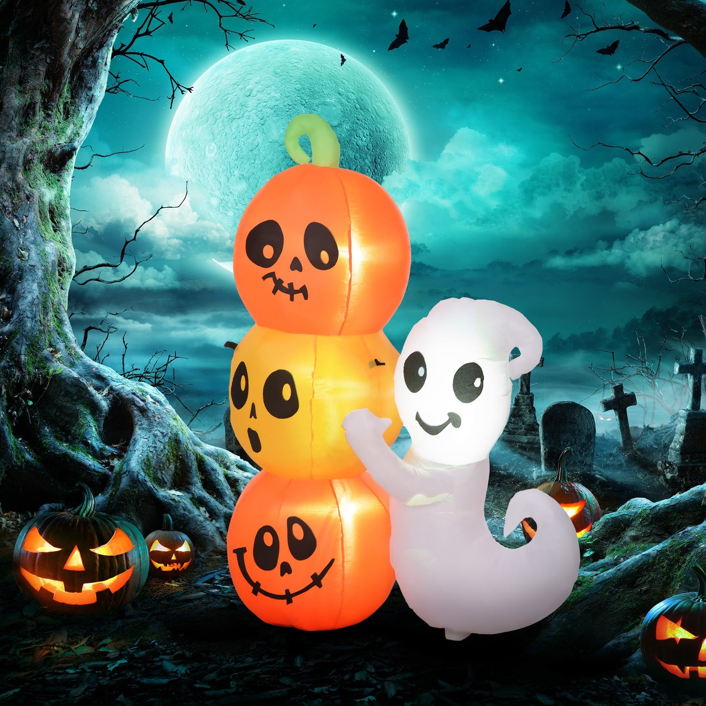 5-Foot Illuminated Halloween Ghost and Pumpkin Inflatable by HouseOfZazla, Halloween Decor on Tampa Home & Garden Store