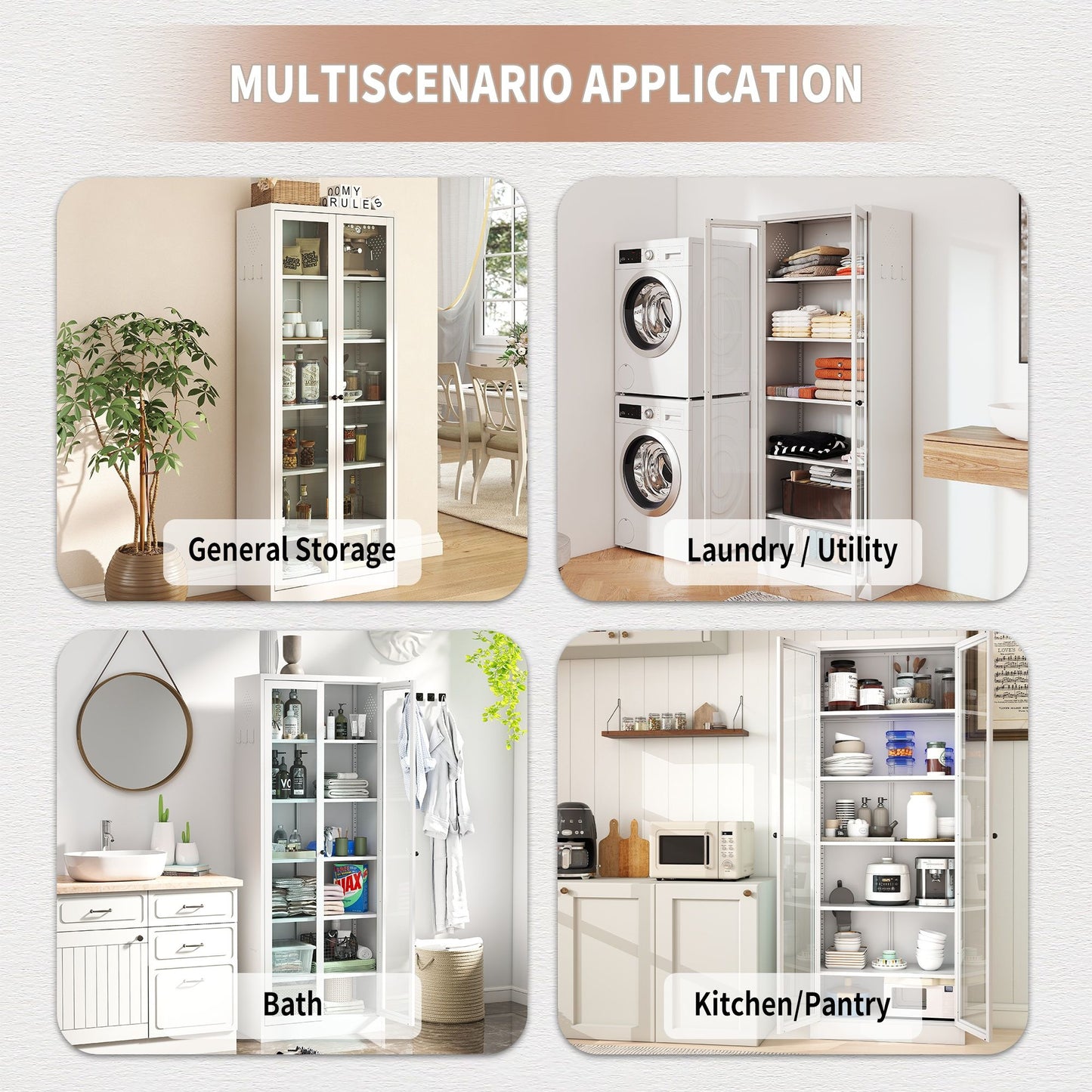 White Metal Kitchen Pantry Cabinet with Shelves