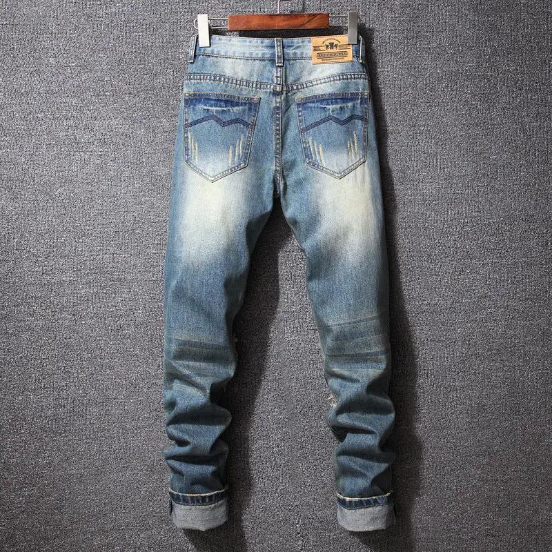 Hong Kong Style Ripped Jeans blue distressed denim with rolled cuffs FLIPSTYLEZLLC on Tampa Home & Garden Store