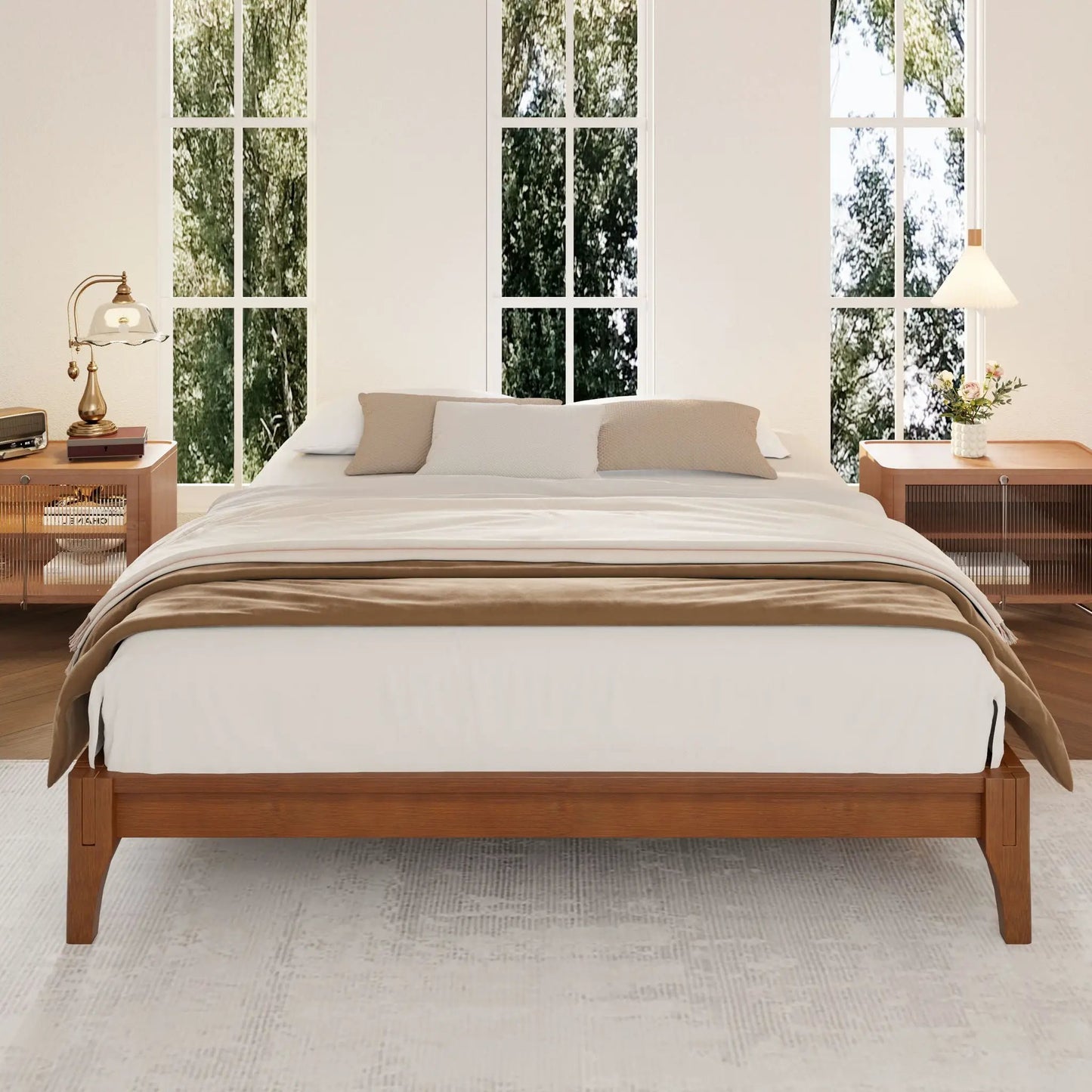 Solid Bamboo Platform Bed Frame with Slat Support