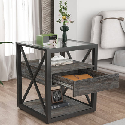 Set of 2 modern end tables with drawer, black metal frame and wood drawer HouseOfZazla on Tampa Home & Garden Store