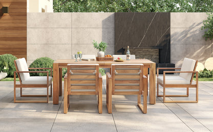 Trexm 7 Piece Acacia Patio Table and 6 Chairs Set