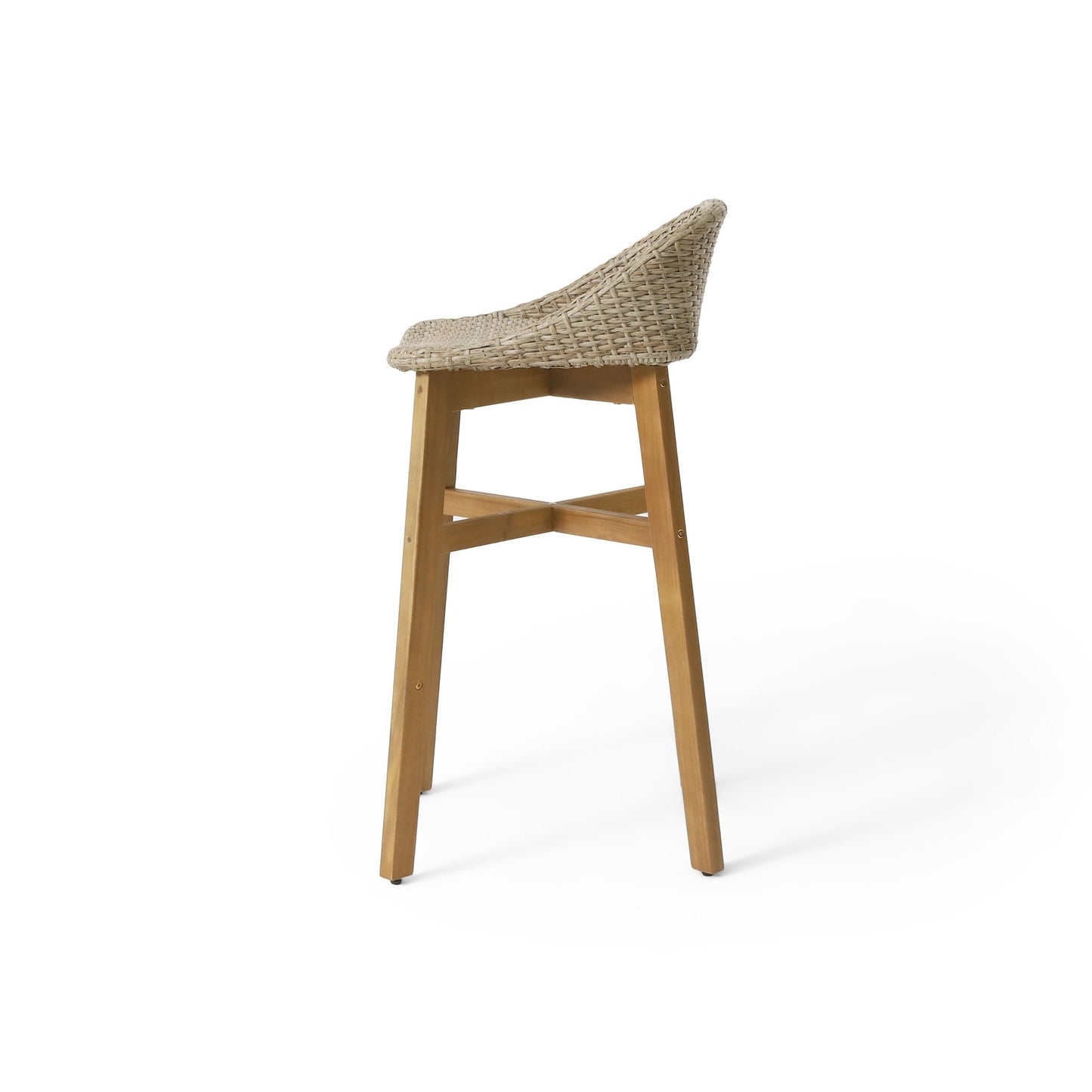 Beeson Outdoor Wicker and Acacia Barstool Set