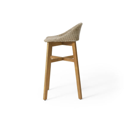 Beeson Outdoor Wicker and Acacia Barstool Set