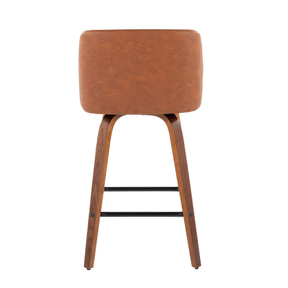 Toriano counter stool brown leather seat with curved wood legs and square footrest on Tampa Home & Garden Store