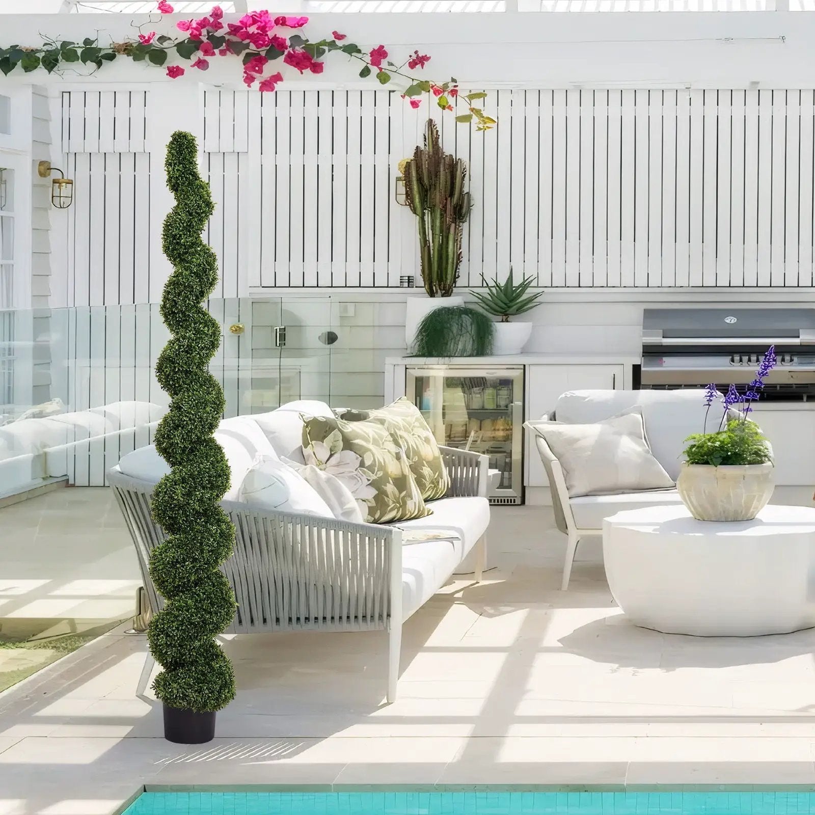 Artificial outdoor UV-resistant plastic boxwood topiary spiral tree by Unique Piece Furniture on Tampa Home & Garden Store