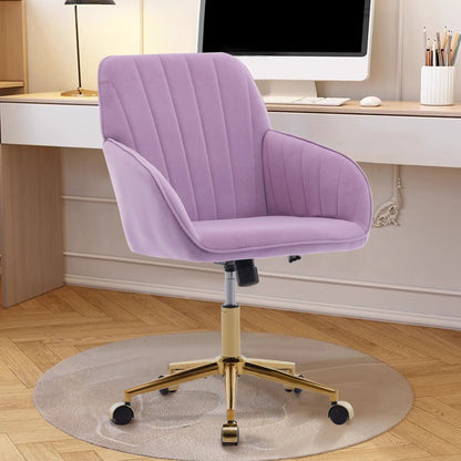 Adjustable Ergonomic Swivel Office Chair in lavender fabric with gold base and caster wheels on Tampa Home & Garden Store