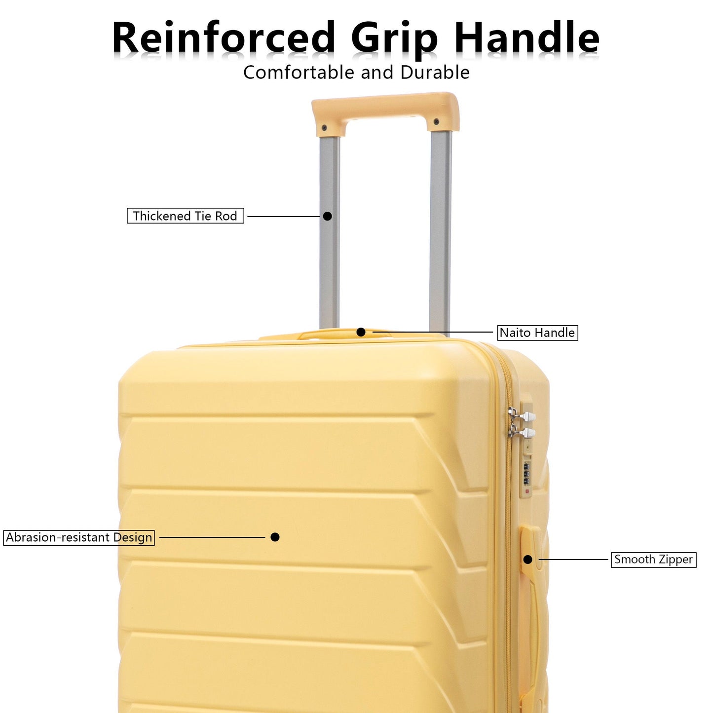 HouseOfZazla 3-piece spinner luggage set in yellow with reinforced grip handle and combo lock on Tampa Home & Garden Store