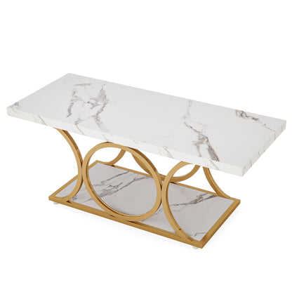 Rectangle coffee table with white marble top and gold loop legs, 2-tier shelf by HouseOfZazla on Tampa Home & Garden Store