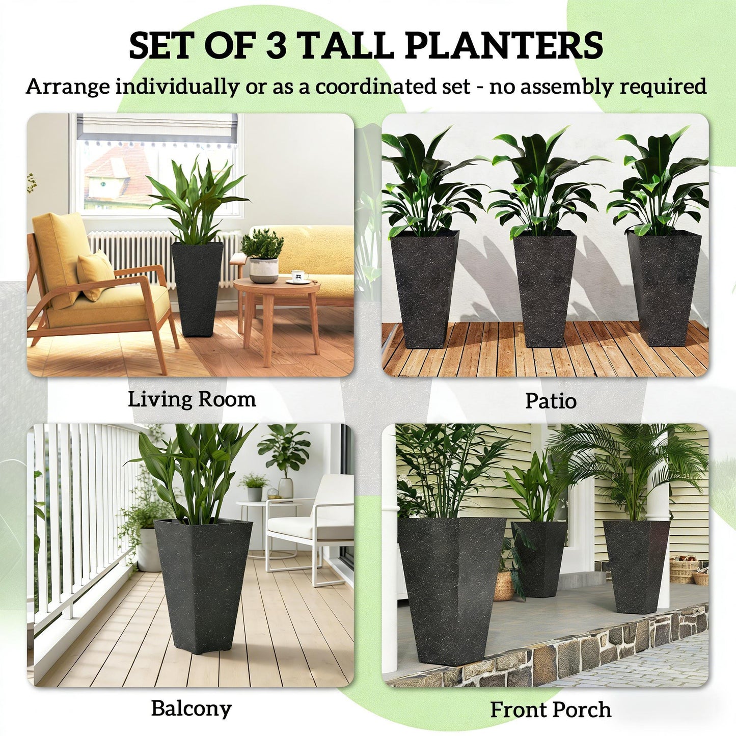 Stackable Taper Planters set of 3 by HouseOfZazla in dark granite finish on Tampa Home & Garden Store