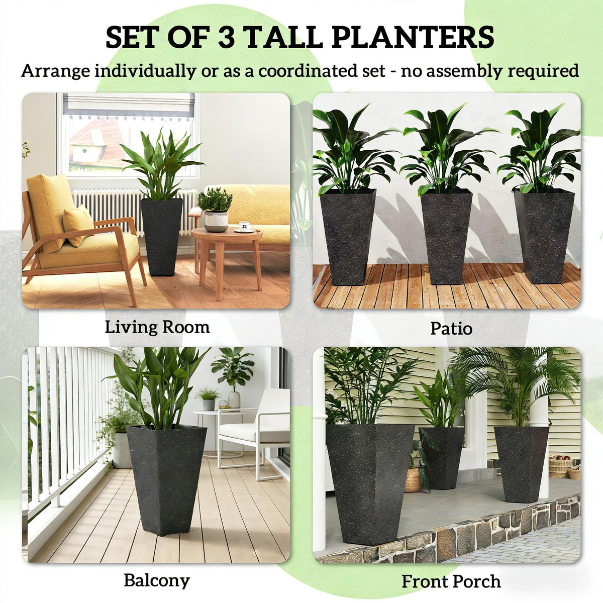 Stackable Taper Planters set of 3 by HouseOfZazla in dark granite finish on Tampa Home & Garden Store