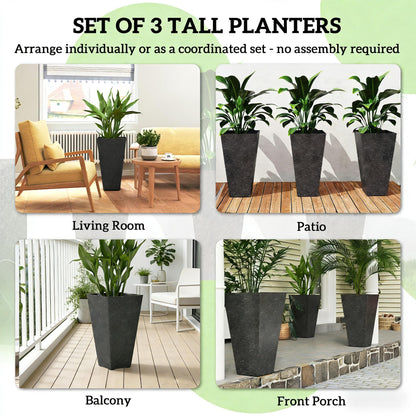 Stackable Taper Planters set of 3 by HouseOfZazla in dark granite finish on Tampa Home & Garden Store