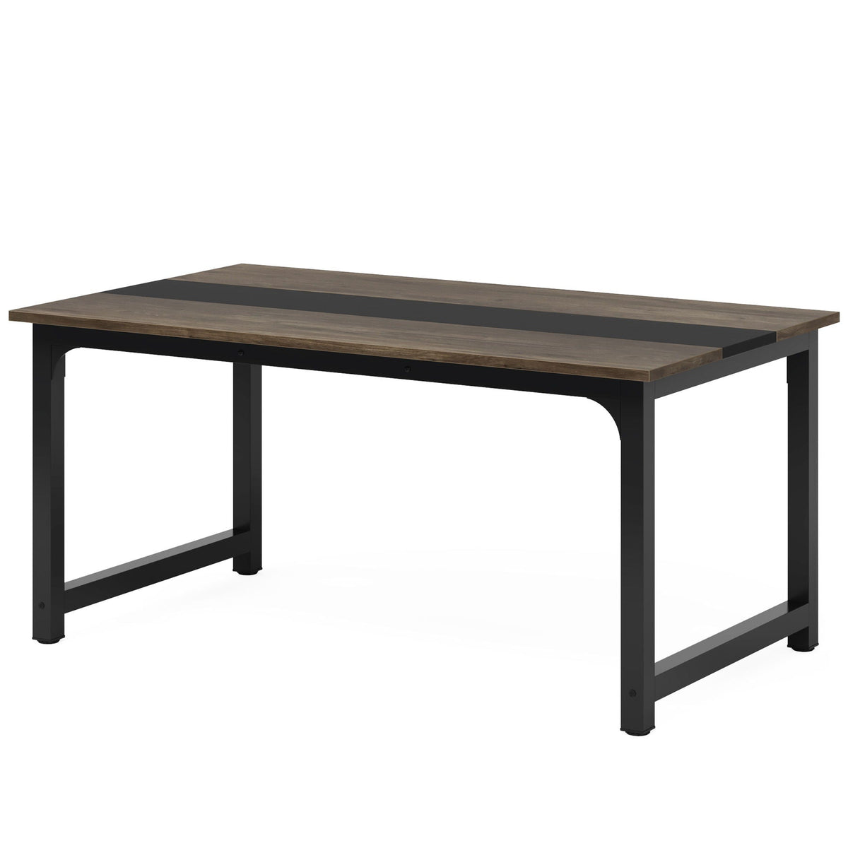 Large computer desk with dark brown wood top and black steel frame with adjustable feet on Tampa Home & Garden Store
