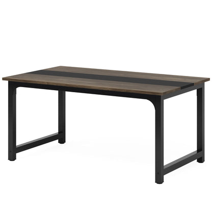 Large computer desk with dark brown wood top and black steel frame with adjustable feet on Tampa Home & Garden Store