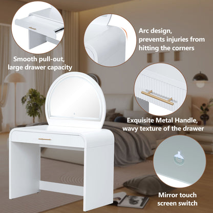 Makeup vanity table with arc-design lighted mirror, white finish, large drawer by HouseOfZazla on Tampa Home & Garden Store