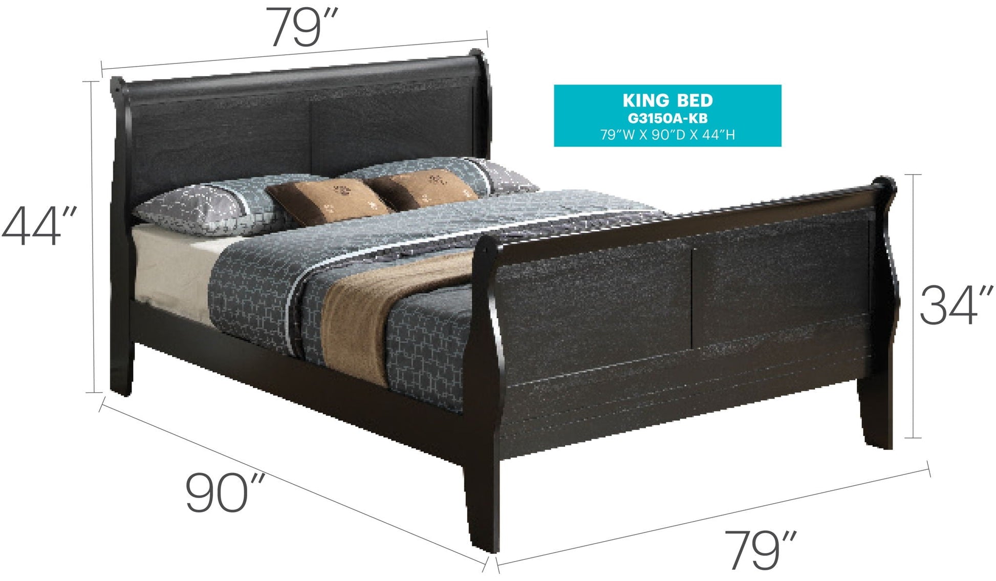 Panel Sleigh Bed dark espresso finish, king size by HouseOfZazla on Tampa Home & Garden Store