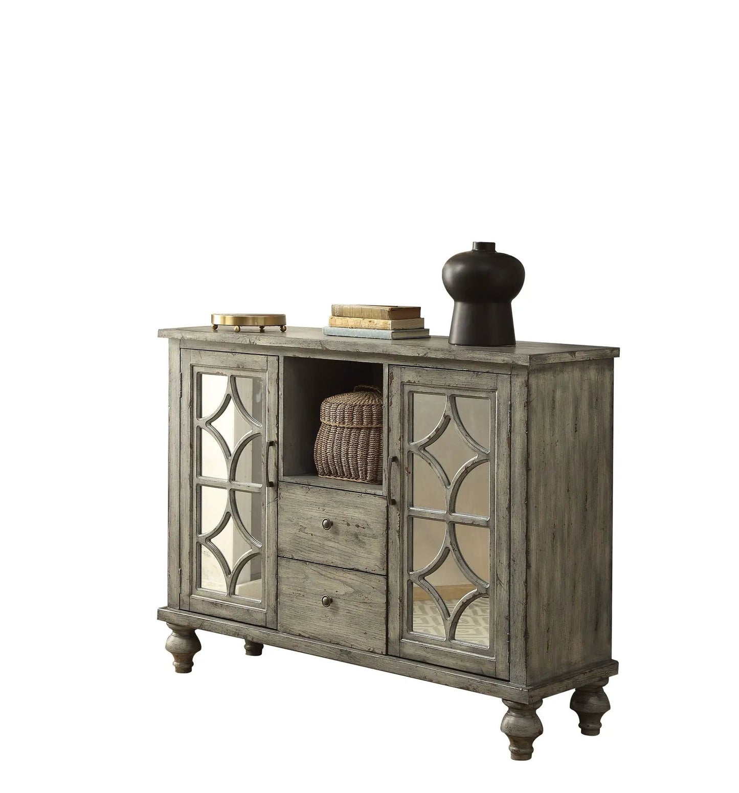 Velika Weathered Console Table With Storage Gray