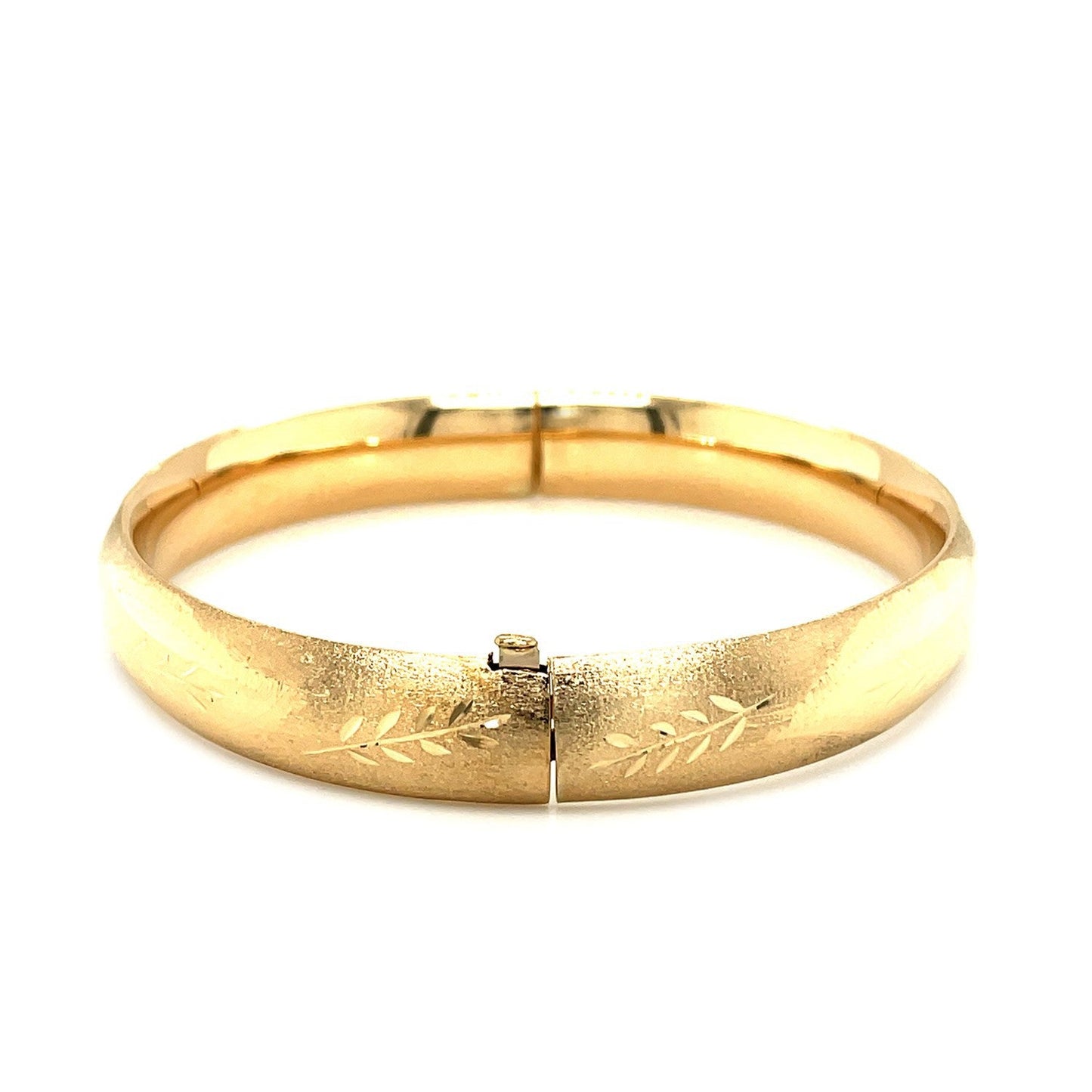 Classic floral carved bangle bracelet in 14k yellow gold, 10.0mm width, by Bids.com on Tampa Home & Garden Store