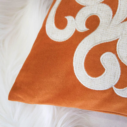 Dora pillow cover with matching back in orange with cream embroidery by Unique Piece Furniture on Tampa Home & Garden Store